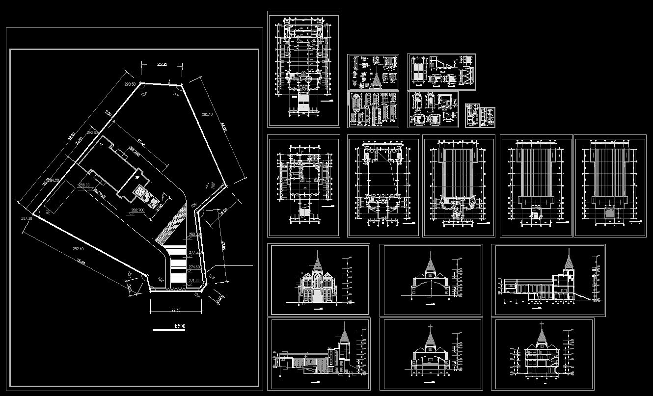 Church plan,elevation,details drawings 
