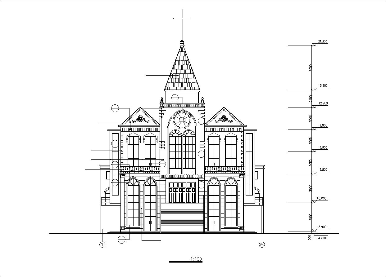 Church plan,elevation,details drawings 