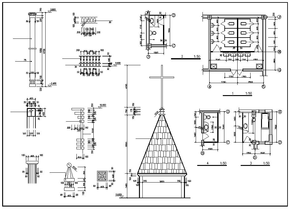 Church plan,elevation,details drawings 
