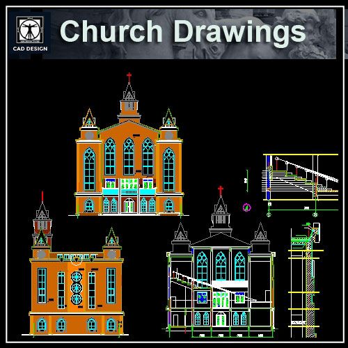 Church plan,elevation,details drawings 